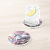 Dessous De Verre En Grès Nom personnalisé belle licorne (Côté)