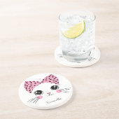 Dessous De Verre En Grès Nom personnalisé Cute face de chat (Côté)