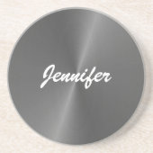 Dessous De Verre En Grès Nom personnalisé gris brillant faux métal (Devant)