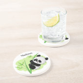 Dessous de verre en grès nom personnalisé Panda mi (Côté)