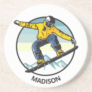 Dessous De Verre En Grès Nom personnalisé SNOWBOARDER