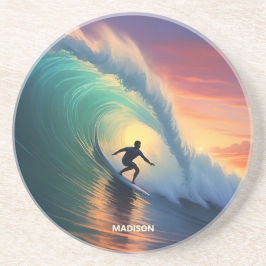 Dessous De Verre En Grès Nom personnalisé Surf (Devant)