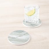 Dessous De Verre En Grès Nom personnalisé Vert Blanc Marbre Abstrait (Côté)
