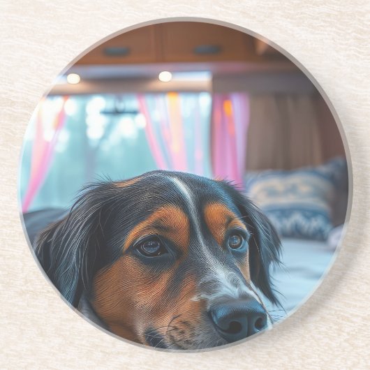 Dessous De Verre En Grès Nom : Rêves de Chien Endormi (Devant)