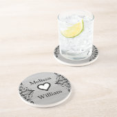 Dessous De Verre En Grès Noms de la mariée noire gris Mariage floral (Côté)