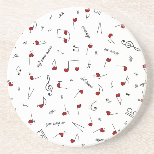 Dessous De Verre En Grès Notes d'amour Cœurs rouges Notation musicale (Devant)