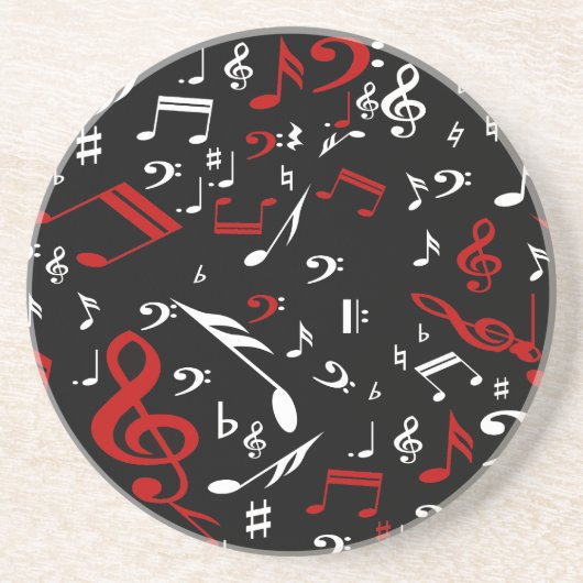 Dessous De Verre En Grès Notes musicales rouges blanches et noires (Devant)