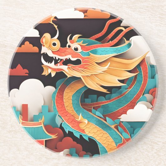 Dessous De Verre En Grès Nouvel An chinois Dragon Zodiac Anniversaire RSC (Devant)