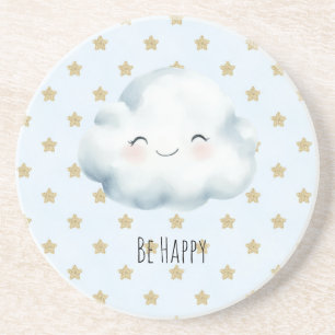 Dessous De Verre En Grès Nuage Étoiles Dorées Blue Be Happy