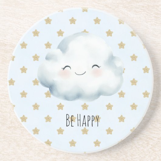 Dessous De Verre En Grès Nuage Étoiles Dorées Blue Be Happy (Devant)