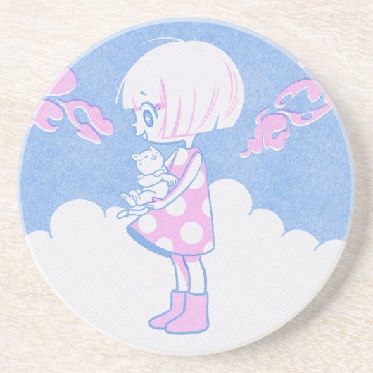 Dessous De Verre En Grès Nuages d'été, Fille et Kitty (Devant)