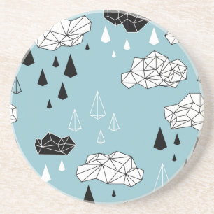Dessous De Verre En Grès Nuages géométriques et pluie, motif sans soudure.