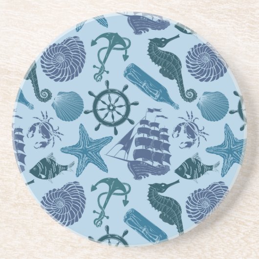 Dessous De Verre En Grès Nuances nautiques de motif bleu (Devant)