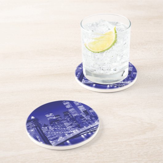Dessous De Verre En Grès Nuit bleue à New York (Côté)