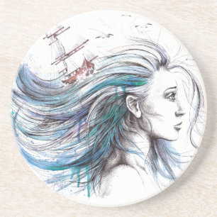 Dessous De Verre En Grès Océane fille Naureal aquarelle art