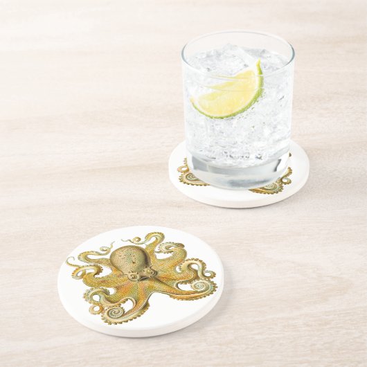 Dessous De Verre En Grès Octopus illustration antique monstre marin (Côté)