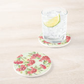 Dessous De Verre En Grès Oeillets rouges sur le vert avec des papillons (Côté)