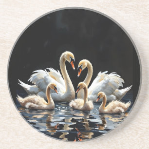 Dessous De Verre En Grès Œuvre d'art de la famille de cygnes sur le lac noi
