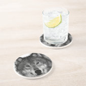 Dessous De Verre En Grès Oeuvre de Loup noir et blanc (Côté)