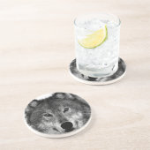 Dessous De Verre En Grès Oeuvre de Loup noir et blanc (Côté)
