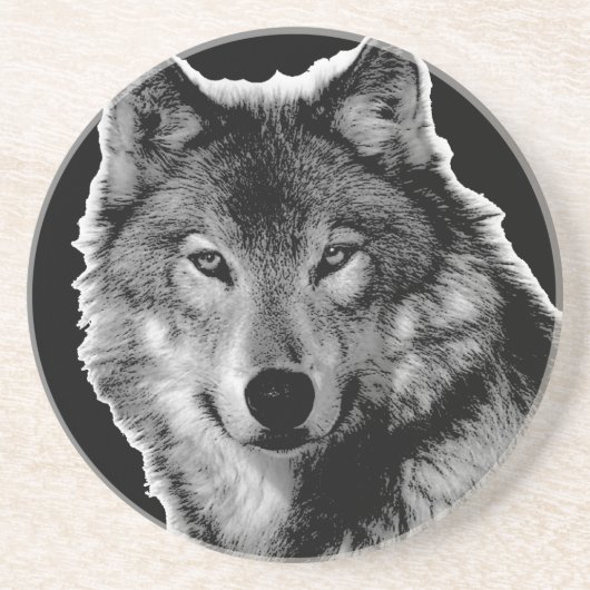 Dessous De Verre En Grès Oeuvre de Loup noir et blanc (Devant)