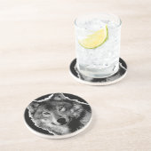 Dessous De Verre En Grès Oeuvre de Loup noir et blanc (Côté)