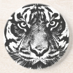 Dessous De Verre En Grès OEuvre oculaire noir blanc Sumatra Bornéo Tiger