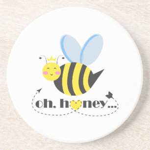 Dessous De Verre En Grès Oh Honey Valentines reine Bee caractère avec tiara