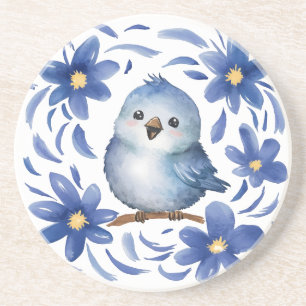 Dessous De Verre En Grès Oiseau bleu avec des fleurs