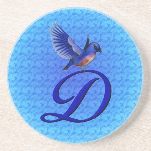 Dessous De Verre En Grès Oiseau Bleu Élégant Monogramme Initiale D (Devant)