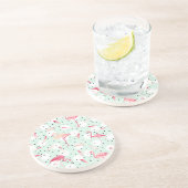 Dessous De Verre En Grès Oiseau de Flamant rose avec des plumes (Côté)