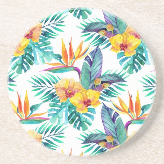 Dessous De Verre En Grès Oiseau du paradis et du motif d'orchidée (Devant)