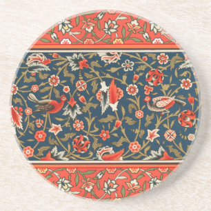 Dessous De Verre En Grès Oiseau et fleurs Perse Motif bleu rouge