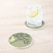 Dessous De Verre En Grès Oiseau vert perché sur une branche verte (Côté)