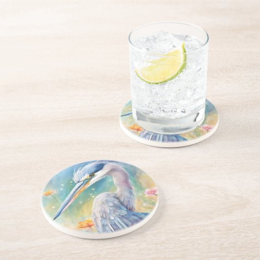 Dessous De Verre En Grès Oiseaux arc-en-ciel Héron bleu 2 (Côté)