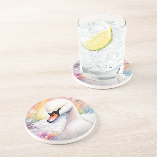 Dessous De Verre En Grès Oiseaux arc-en-ciel Swan 3 (Côté)