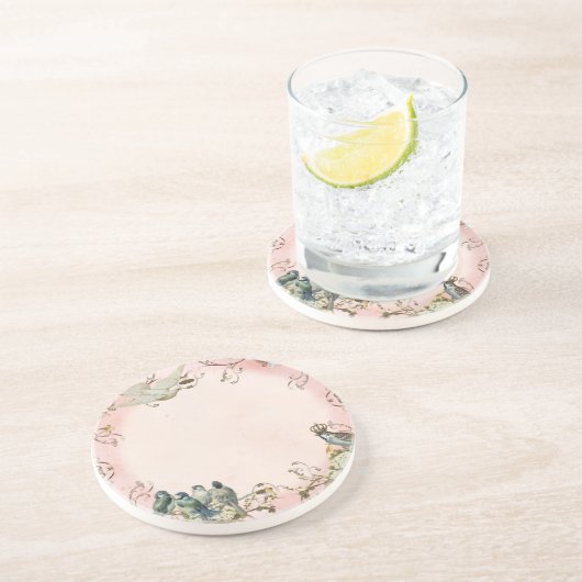 Dessous De Verre En Grès Oiseaux boisés enchantés Dove Swirl Personnalisé (Côté)