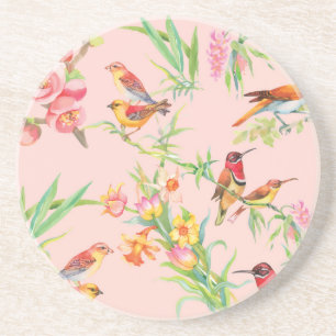 Dessous De Verre En Grès Oiseaux exotiques : Vintage Floral Sans Seamless.