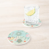 Dessous De Verre En Grès Oiseaux illustrés et fleurs printanières (Côté)