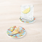 Dessous De Verre En Grès Oiseaux mignons et heureux parmi les fleurs du pri (Côté)