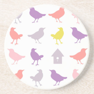 Dessous De Verre En Grès Oiseaux pastel rose et violet avec Birdhouse
