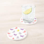 Dessous De Verre En Grès Oiseaux pastel rose et violet avec Birdhouse (Côté)