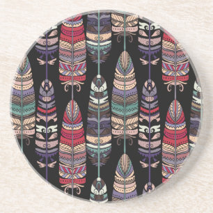 Dessous De Verre En Grès Oiseaux Plumes Art Tribal Sans Seamless