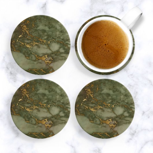 Dessous De Verre En Grès Olive Green et Gold Marble de luxe