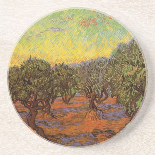 Dessous De Verre En Grès Olive Grove, Ciel orange par Vincent van Gogh (Devant)