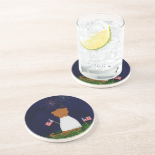 Dessous De Verre En Grès Oliver Le Otter Regarde Les Feux D'Oeuvre Jeter L'