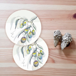 Dessous De Verre En Grès Olives Magiques Aquarelle Peinte à la Main
