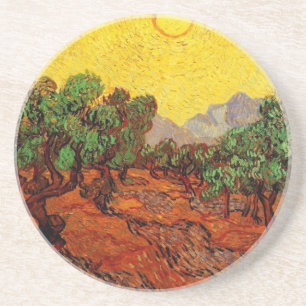 Dessous De Verre En Grès Oliviers au ciel jaune et Sun Van Gogh