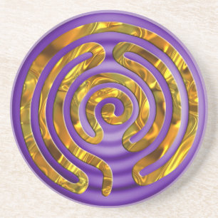Dessous De Verre En Grès Ondulations de violette de l'OR de labyrinthe