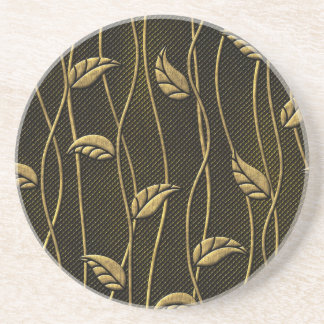 Dessous De Verre En Grès Or et noir : Texture 3D Feuille.